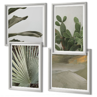 Composizione di 4 quadri Foglie di piante tropicali color pastello