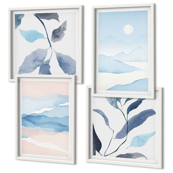 Polittico con cornice Paesaggi montani acquerelli piante