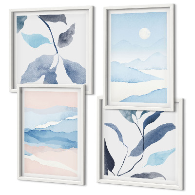 Polittico con cornice Paesaggi montani acquerelli piante