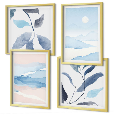 Polittico con cornice Paesaggi montani acquerelli piante