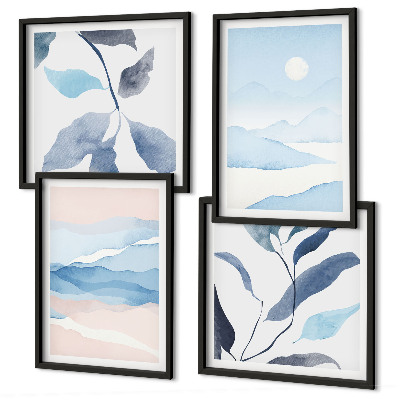 Polittico con cornice Paesaggi montani acquerelli piante