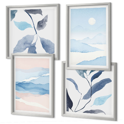 Polittico con cornice Paesaggi montani acquerelli piante