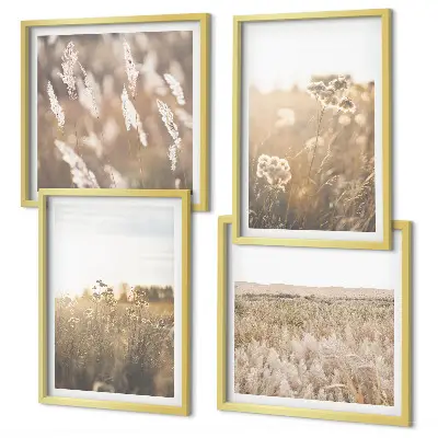 Polittico con cornice paesaggio con erba e fiori nel calore del sole