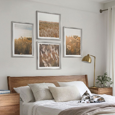 Composizione di 4 quadri Fiori dei prati estivi al tramonto