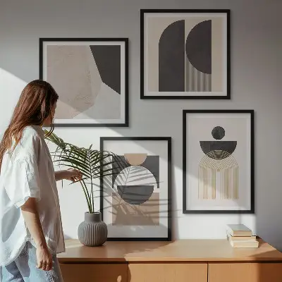 Galleria a parete forme astratte nei toni del beige e marrone