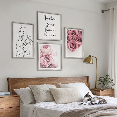 Composizione di 4 quadri Mazzi di rose disegnati a mano per la famiglia