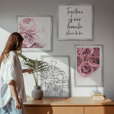 Composizione di 4 quadri Mazzi di rose disegnati a mano per la famiglia