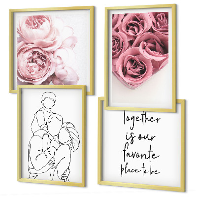 Composizione di 4 quadri Mazzi di rose disegnati a mano per la famiglia