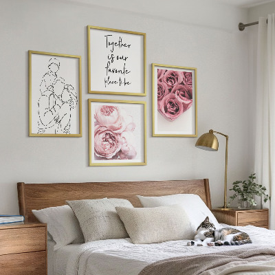 Composizione di 4 quadri Mazzi di rose disegnati a mano per la famiglia