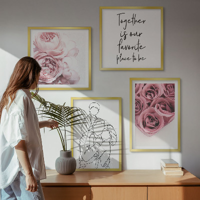 Composizione di 4 quadri Mazzi di rose disegnati a mano per la famiglia