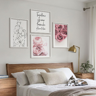 Composizione di 4 quadri Mazzi di rose disegnati a mano per la famiglia