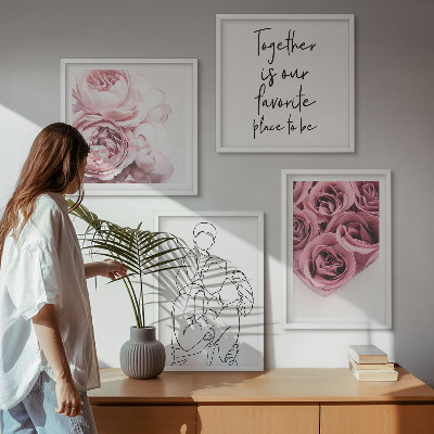 Composizione di 4 quadri Mazzi di rose disegnati a mano per la famiglia