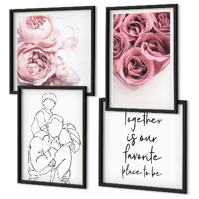 Composizione di 4 quadri Mazzi di rose disegnati a mano per la famiglia
