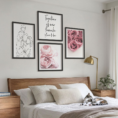 Composizione di 4 quadri Mazzi di rose disegnati a mano per la famiglia