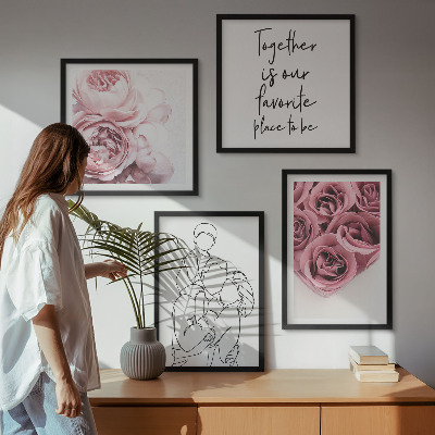 Composizione di 4 quadri Mazzi di rose disegnati a mano per la famiglia