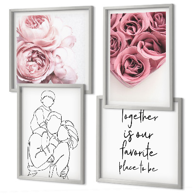 Composizione di 4 quadri Mazzi di rose disegnati a mano per la famiglia