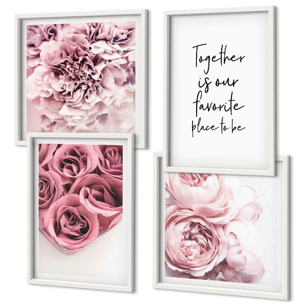 Polittico con cornice Fiori mazzi di rose scritta a casa