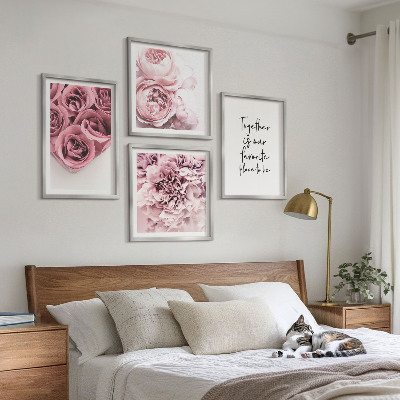 Polittico con cornice Fiori mazzi di rose scritta a casa