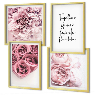 Polittico con cornice Fiori mazzi di rose scritta a casa