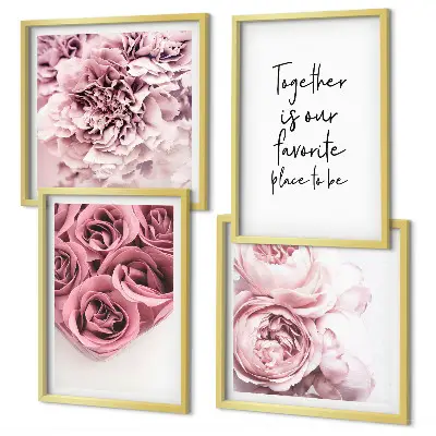 Polittico con cornice raffigurante fiori con mazzi di rose e scritta casa
