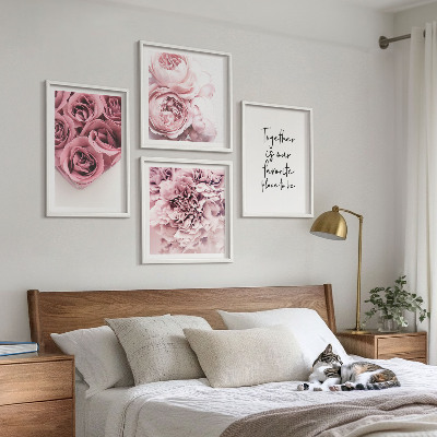 Polittico con cornice Fiori mazzi di rose scritta a casa