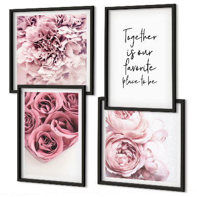 Polittico con cornice Fiori mazzi di rose scritta a casa