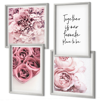 Polittico con cornice Fiori mazzi di rose scritta a casa