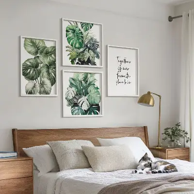 Decorazione a parete con foglie tropicali versione con foglie verdi