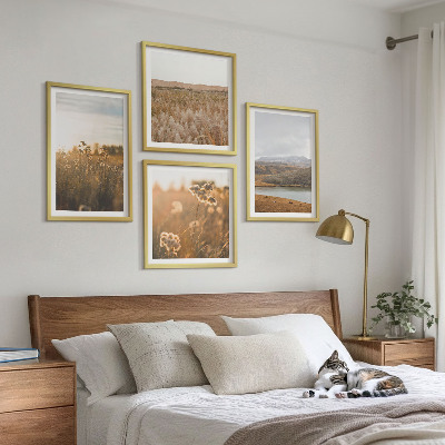 Composizione di 4 quadri Paesaggi prati montagne lago