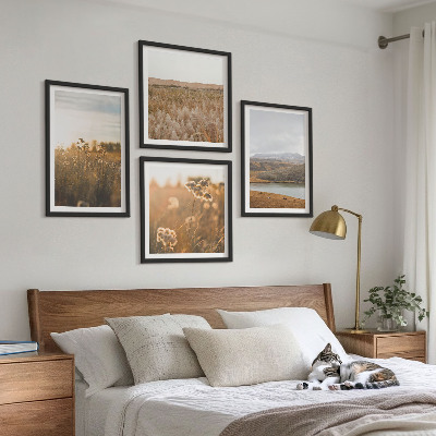 Composizione di 4 quadri Paesaggi prati montagne lago