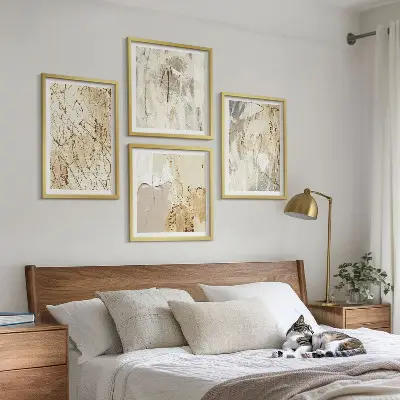Polittico con cornice Linee e forme astratte di colore beige