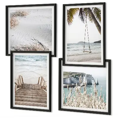 Galleria a parete con stampa di scale sulla spiaggia e altalena sul mare