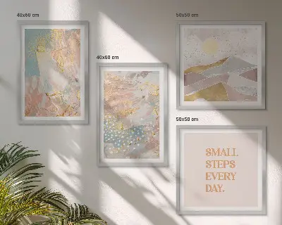 Polittico con cornice con motivi astratti dai colori pastello