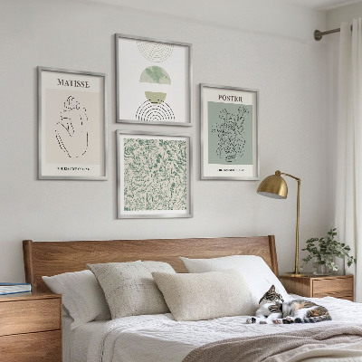 Composizione di 4 quadri Linee, motivi vegetali, minimalismo