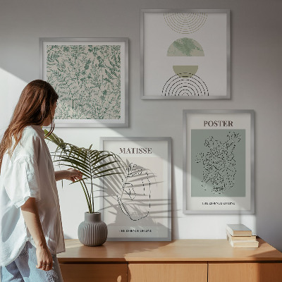 Composizione di 4 quadri Linee, motivi vegetali, minimalismo