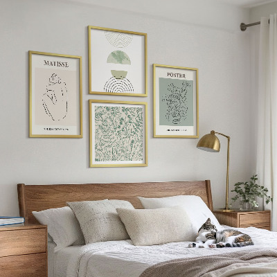 Composizione di 4 quadri Linee, motivi vegetali, minimalismo