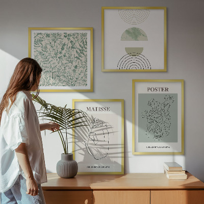 Composizione di 4 quadri Linee, motivi vegetali, minimalismo