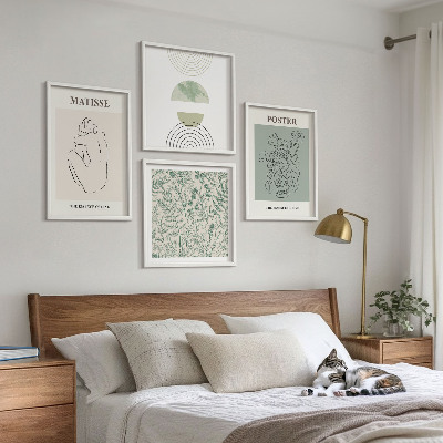 Composizione di 4 quadri Linee, motivi vegetali, minimalismo