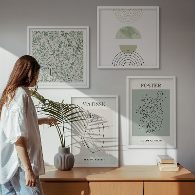 Composizione di 4 quadri Linee, motivi vegetali, minimalismo