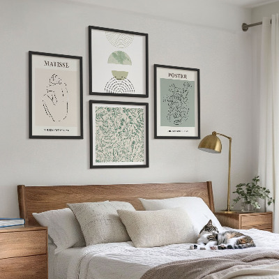 Composizione di 4 quadri Linee, motivi vegetali, minimalismo