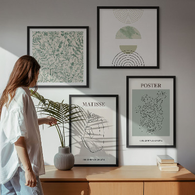 Composizione di 4 quadri Linee, motivi vegetali, minimalismo