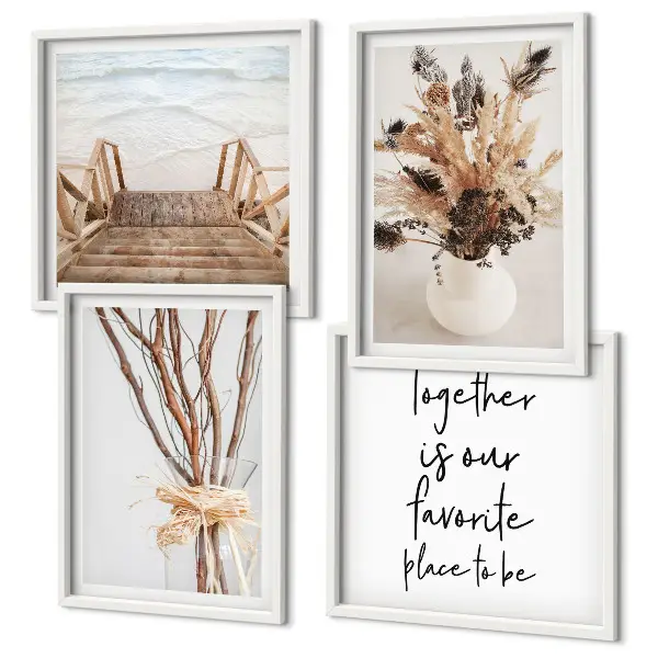 Composizione di 4 quadri Fiori e rami in stile minimalista decorazione da parete con tema natura