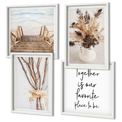 Composizione di 4 quadri Fiori rami minimalismo natura