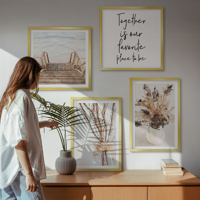 Composizione di 4 quadri Fiori rami minimalismo natura