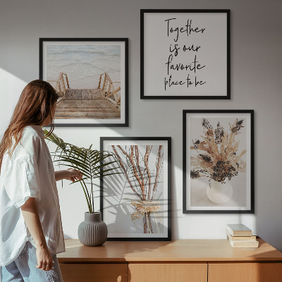 Composizione di 4 quadri Fiori rami minimalismo natura