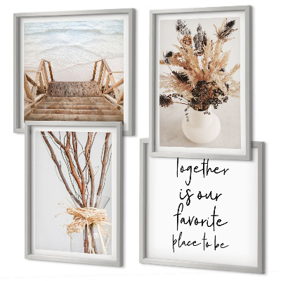 Composizione di 4 quadri Fiori rami minimalismo natura