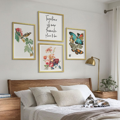 Composizione di 4 quadri Fiori farfalle uccello pastello