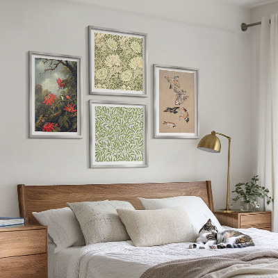 Polittico con cornice Fiori e uccelli in un ambiente naturale