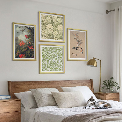 Polittico con cornice Fiori e uccelli in un ambiente naturale
