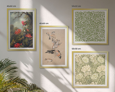 Polittico con cornice Fiori e uccelli in un ambiente naturale